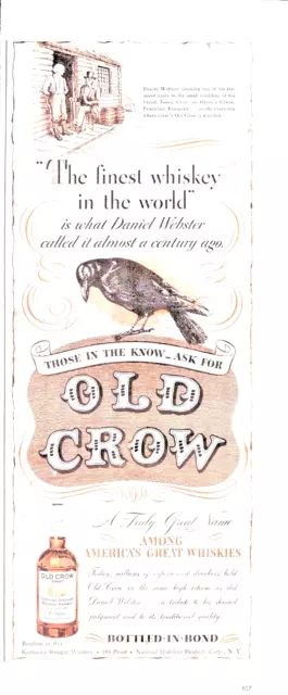Old Crow Whiskey 1943 Vintage Print Ad Daniel Webster Meeting Friend James Crow