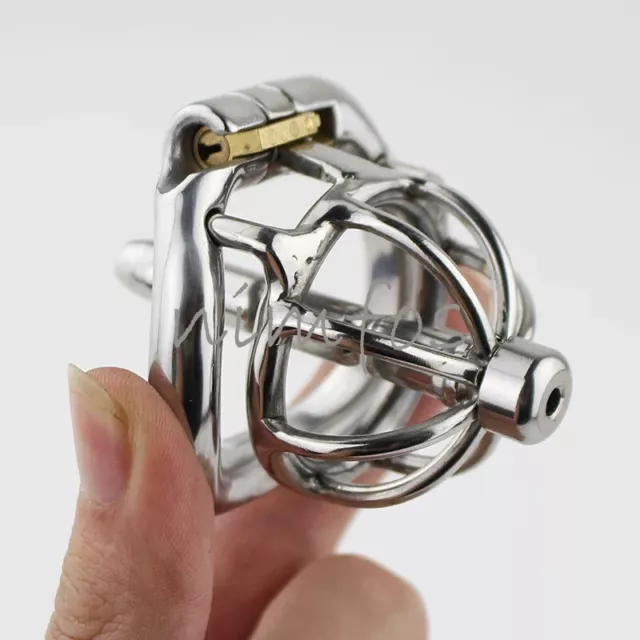 Male Stainless Steel  Chastity Cage Device Lock with Arc-shaped Ring Tube Plug