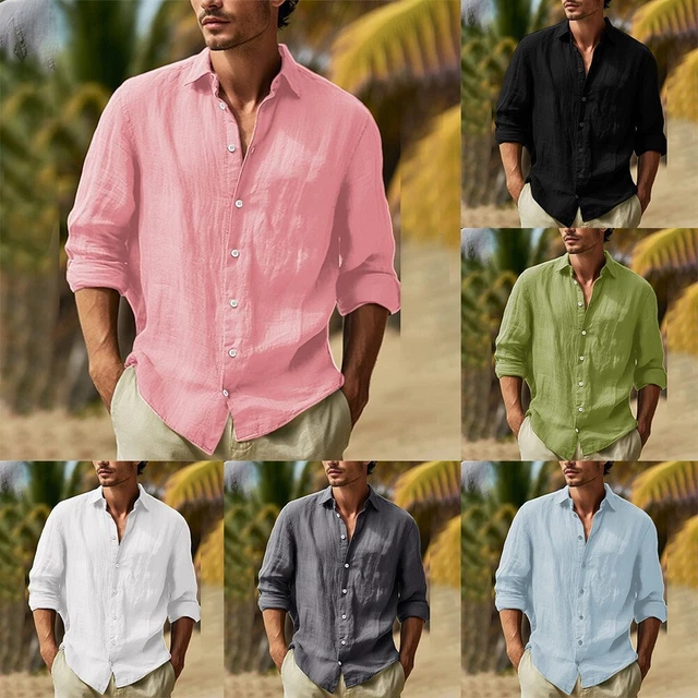 Camicie da uomo maniche lunghe camicetta sciolte colletto abbottonato top per va