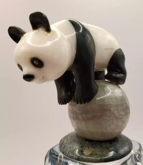 Giant Panda Bear Figurine on Globe Made of Marble Heavy