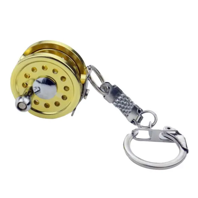 Fly Fishing Reel Model Mini Reel Keychain Key Ring Novelty Gift Golden