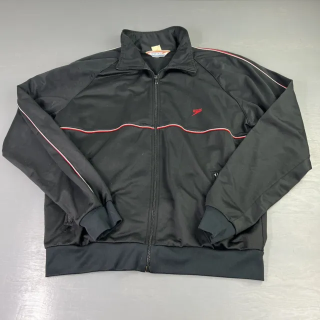 Vintage Speedo Jacket Black Fleece Zip Up Mens Size L