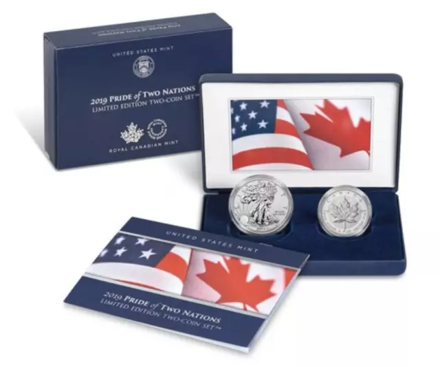 2019 Pride of Two Nations Silver 2pc U.S. Set Box, OGP & COA