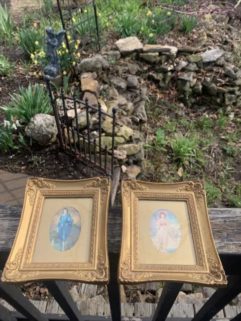 Vintage Gainsborough Blue Boy & Pinkie Prints 6x7”, ORNATE Gold Frames w/ Glass