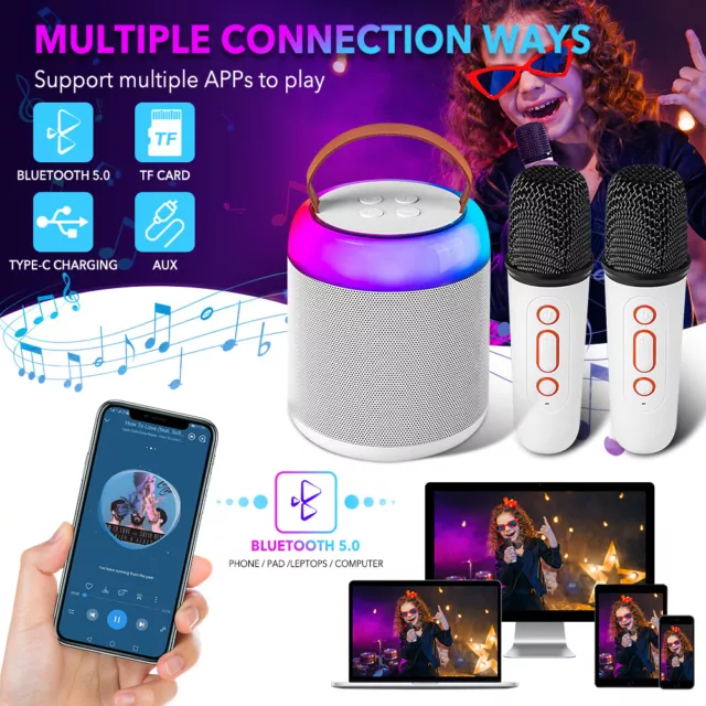 LED Tragbare Karaoke Anlage Mit 2 Mikrofonen Bluetooth Karaoke Maschine Kinder