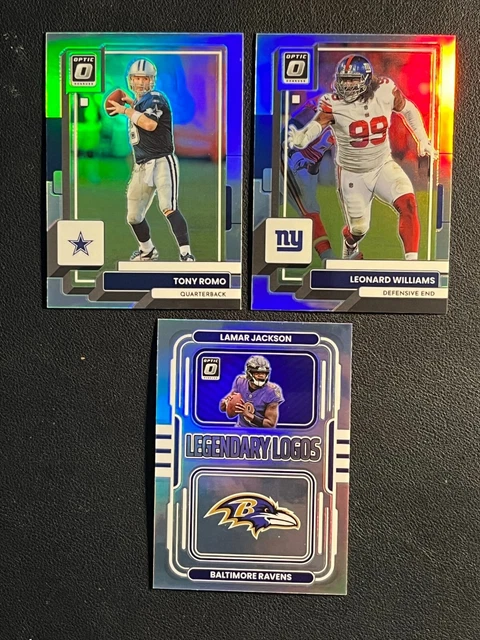2022 Panini Optic Silver (3) Card Lot Lamar Jackson Legendary Logos Tony Romo