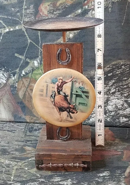 Vintage Western Deco Candle Holder Stick Handmade Retro Barn Cowboy Bull DH