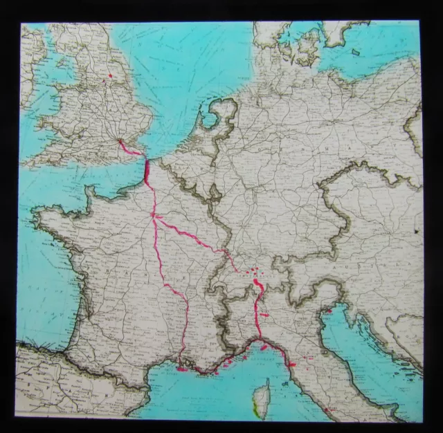 Glass Magic Lantern Slide MAP OF EUROPE POSSIBLY RELATING TO ROMAN ROADS C1910