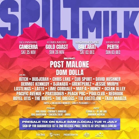 Spilt Milk Ticket ballarat. Cheaper than what I Paid. Post Malone And More