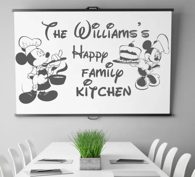 Personalizado Familia Nombre Kitchen Pegatina Vinilo Pared Disney Mickey Arte