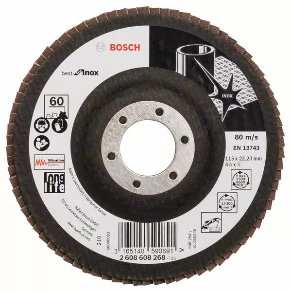 Bosch Disco de Lija Abanico X581 Best para Inox, Recto, 115 MM, 60 , Glasgewe
