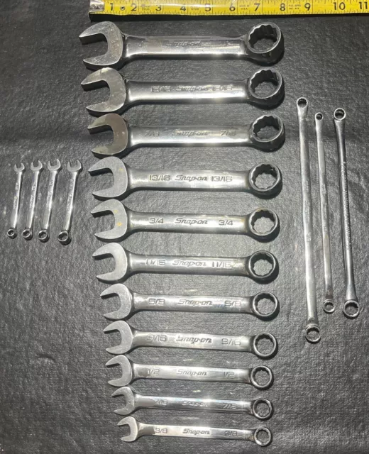 Very Nice Snap-On Wrench SAE Set - 18 Pieces -Used/Good Condition w/ Grind Marks