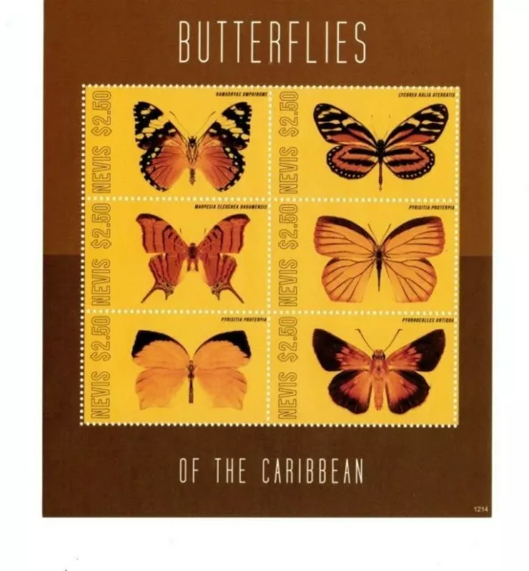 Nevis - 2012 - Butterflies of the Caribbean - Sheet of Six  - MNH