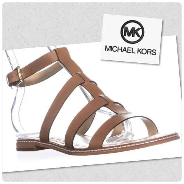 Michael Kors Fallon Flat Sandal Acorn/Optic White Leather Size 7.5