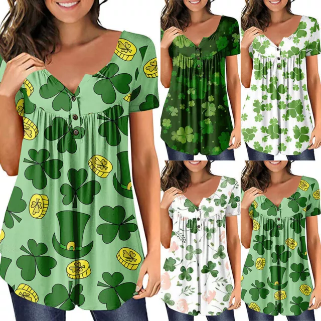 St. Patrick's Day Fancy Dress Shamrock T-shirt Womens Casual Tunic Tops Blouse