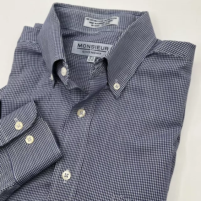 Monsieur by Givenchy Men's Dress Shirt 15.5  32/33 Blue Check Cotton Button EUC