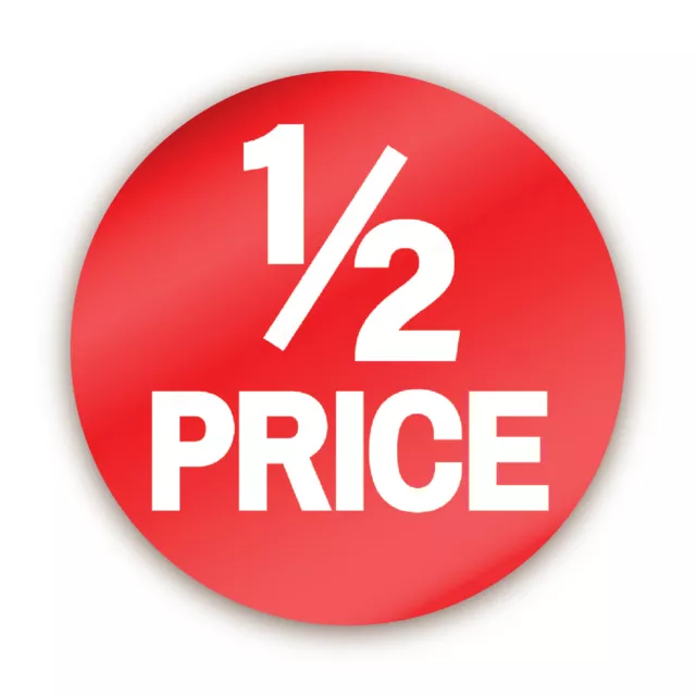 144 Half Price Sale Label / Shop Stickers - Red & White
