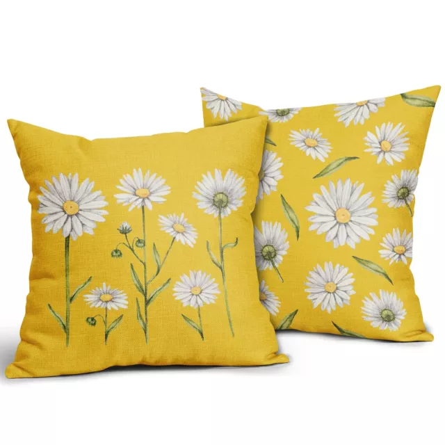 Spring Summer Daisy Pillow Covers 18x18 Set of 2 Watercolor White Flower Prin...