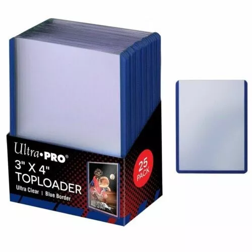 ultra-pro 3"x4" toploader ultra clear blue border 25ct brand new sealed