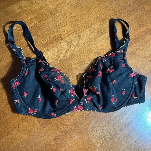 Paramour Lace Roses Unlined Bra Womens 36D Embroidered Sexy Coquette