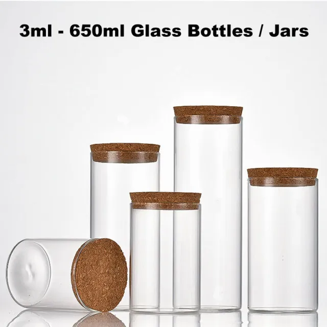 3ml - 650ml Wide Opening Clear Glass Bottles Empty Glass Bottle Jars With Cork