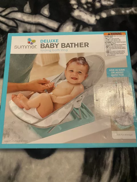 Summer Infant Deluxe Baby Bather Dashed Dots Gray/Aqua ~ Brand New In Box