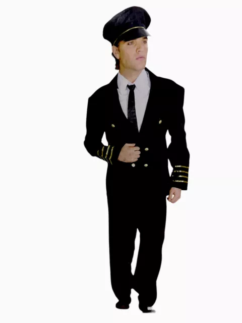 Airline Pilot Captain Mens Uniform Fancy Dress Black Adult Officer Costume
