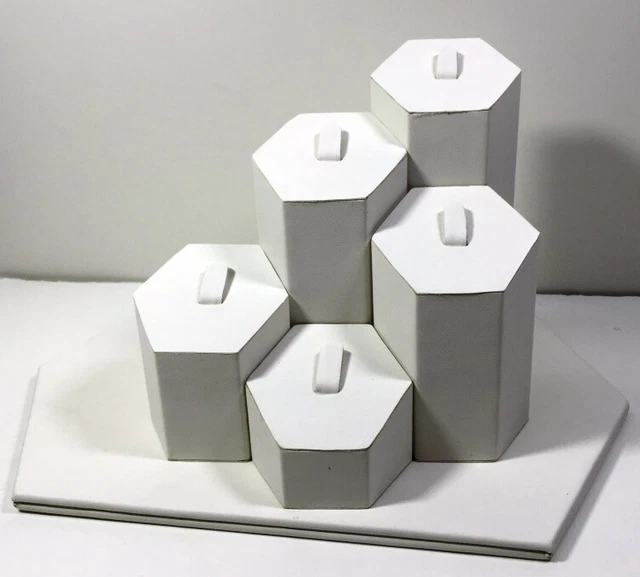 White Leather Wrapped Hexagon Ring Display Jewelry Bracelet Watch Display Holder