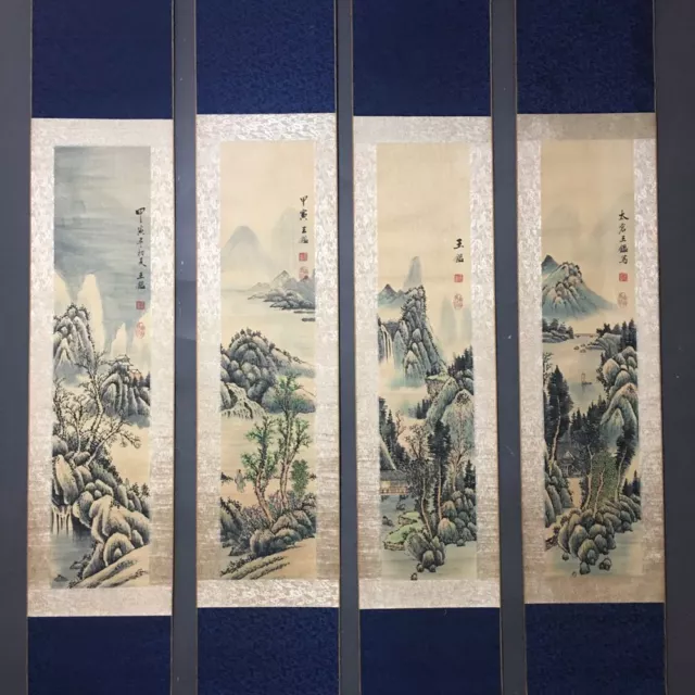 Chinese Old calligraphy painting scroll "Wang Jian landscape" painting screen 65