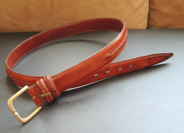 RARE! Cole Haan Braided Western Belt Mens 36/90 Brown Leather USA Raised Weave