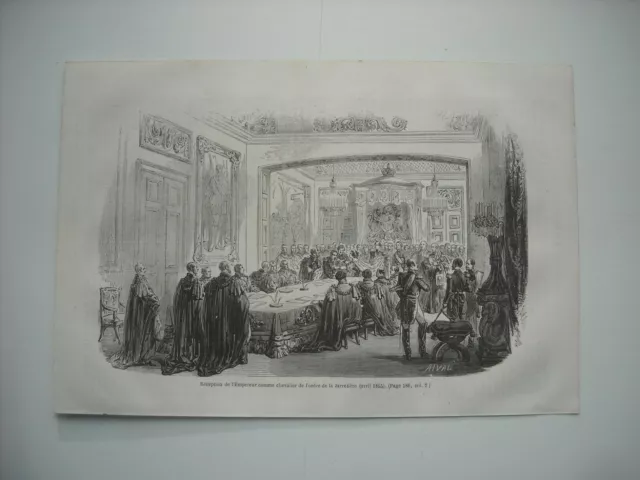 Gravure 1864. Reception Empereur Comme Chevalier De L’ordre De La Jarretiere.