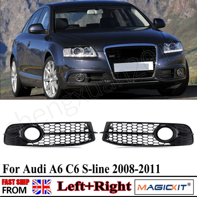 Pair Of Black Front Bumper Fog Light Cover Grilles For Audi A6 C7 2012-2015 Sedan