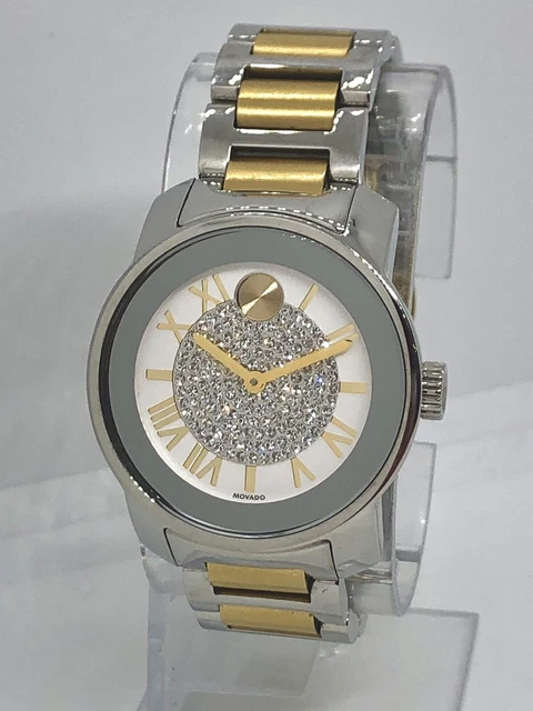 Movado Bold Midsize Women's Watch Two Tone Dazzling Pavé Crystals 32mm  3600256