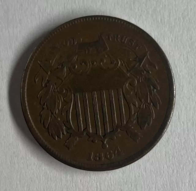 (I) 1864 Large Motto 2C Two Cent Piece