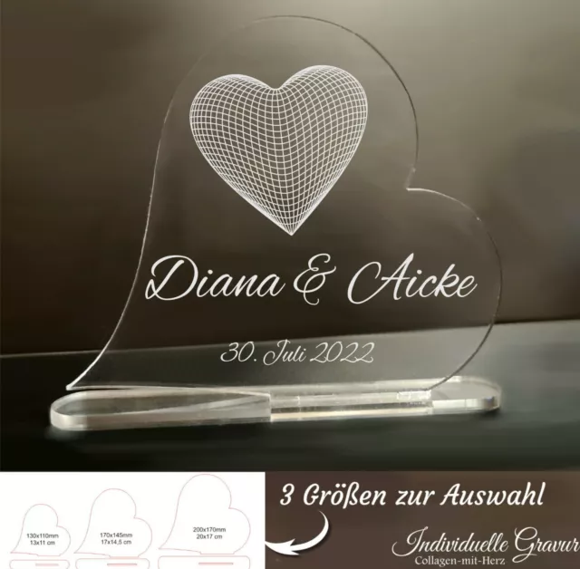 Valentinstag Geschenk Acryl Herz Aufsteller mit Wunschgravur Liebe Hochzeit Paar