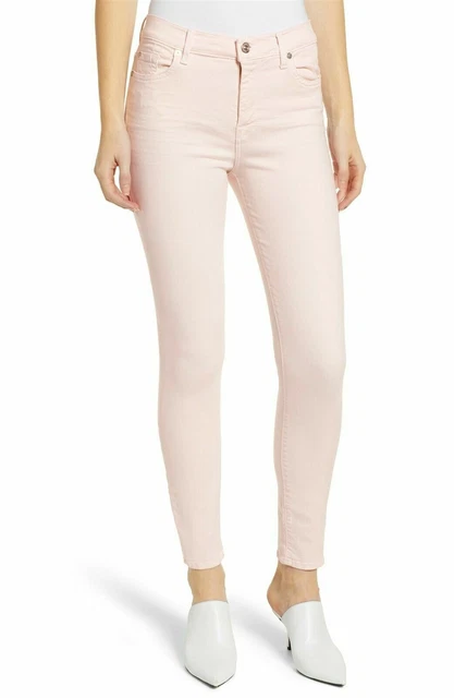 NEW WOMENS 7 For All Mankind High Waist Ankle Skinny Jeans 27 Pink 