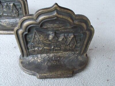 Shakespeare House Stratford Avon Bookends 262 Cast Iron Tinted Bronze Pair VTG