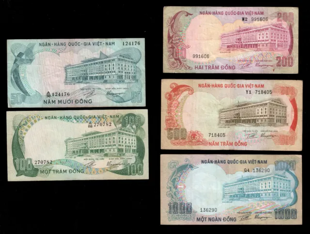 1 complete set 5 notes series 1972 the last banknotes of South Vietnam