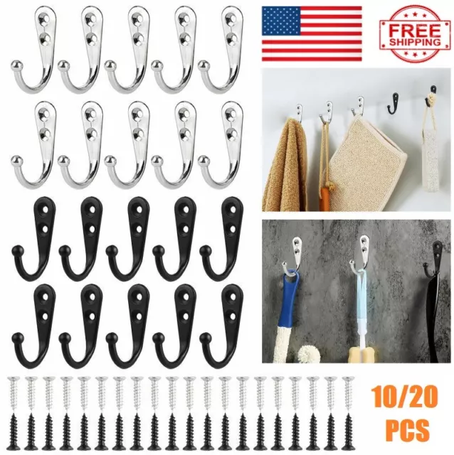 20PCS Hanging Metal Single Hook Clothes Hat Coat Robe Wall Door Hangers Hooks US