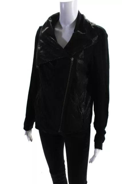 Helmut Lang Womens Leather Metallic Asymmetrical Zip Jacket Black Size L 2