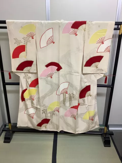 Japanese Vintage Kimono silk Furisode family crest expensive Height 60.62inch