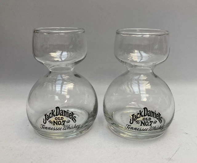 Jack Daniels Old No 7 Double Bubble Shot Chaser Jigger Glass Gentleman Lot of 2