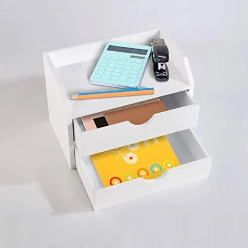 Desk Organizer Wood Desktop Organizer Storage Box with 2 Drawers Executive