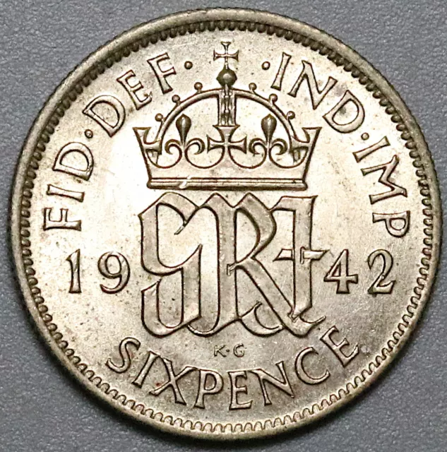 1942 Great Britain 6 Pence George VI UNC Silver Lucky Wedding Coin (22031301R)