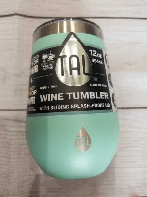 TAL Stainless Steel Wine Tumbler 12oz Mint Teal Green Coffee Mug w/Lid