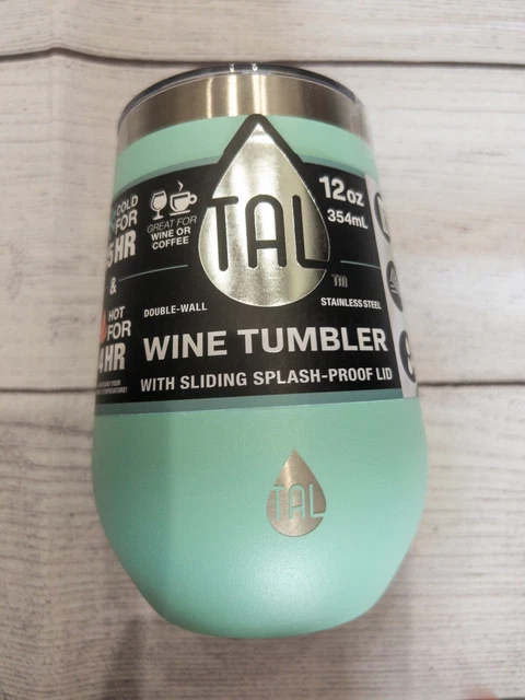 TAL Stainless Steel Wine Tumbler 12oz Mint Teal Green Coffee Mug w/Lid