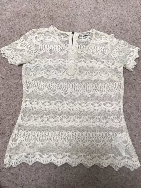 Marks+ Spencer Indigo Collection Ladies Lacey Short Sleeve Ivory Top Size 8 VGC