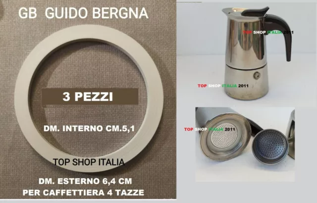 Set 3 Pezzi Guarnizione 4 Tazze Dm.6,4 Per Caffettiera Gb Guido Bergna