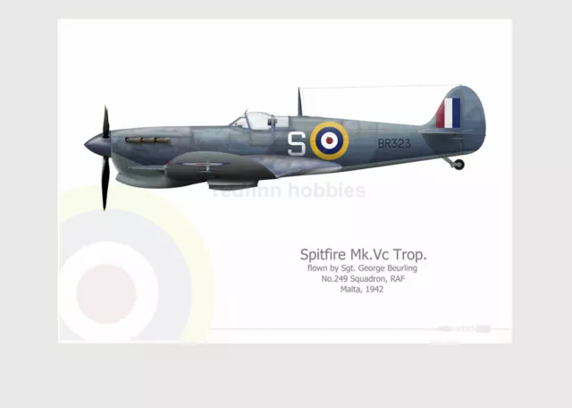 Warhead Illustrated Spitfire Mk.Vc Trop. 249 RAF Sqn A4 Aircraft Print