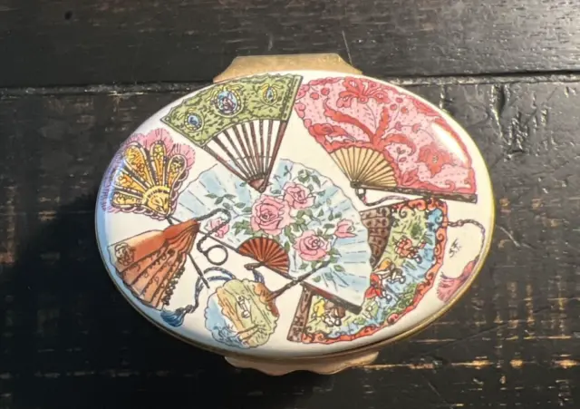 Halcyon Days Enamels Trinket Box Gump's Japanese Fans English Bilston Battersea